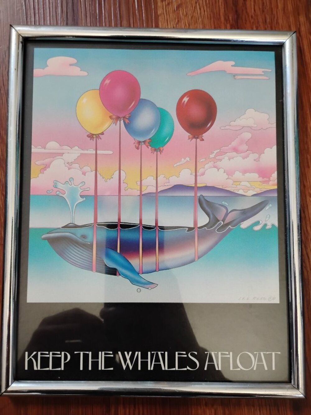 Vintage 80s Keep The Whales Afloat Print Lithography Reed 8x10
